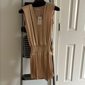 Ramy Brook Tan Pleated Mini Dress